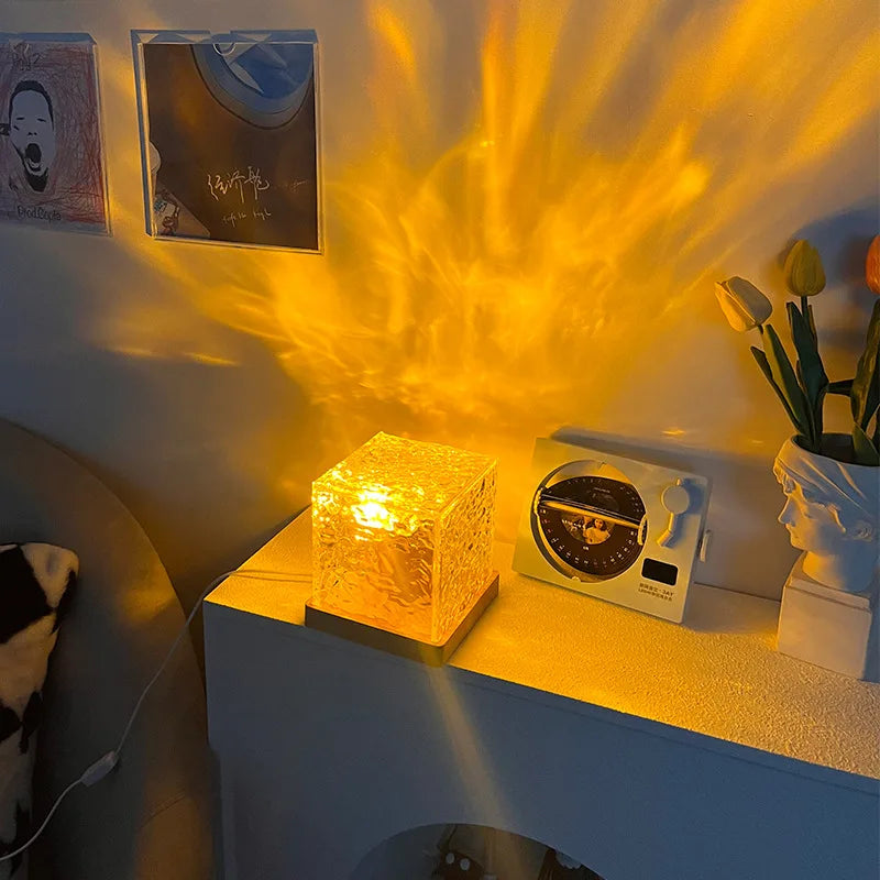 Water Flowing Table Lamp Northern Aurora Nightlight Kids Bedroom Relaxing Mood Lighting Wave Projector Lamps Y2K Wall Decoration