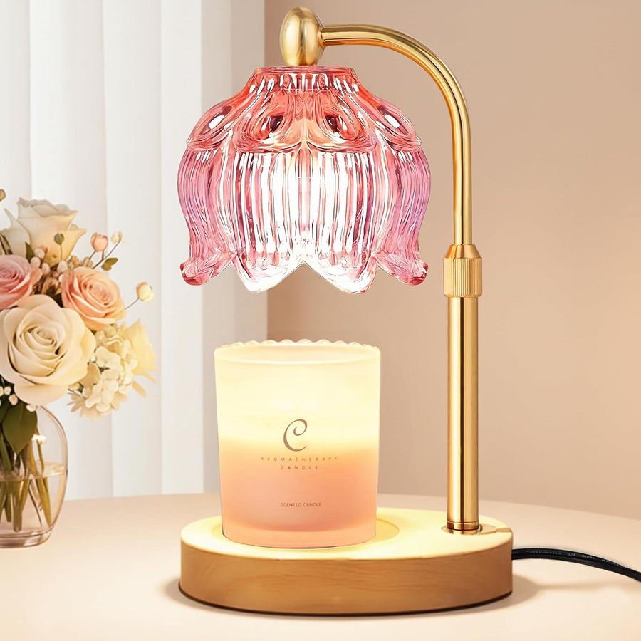 Flower Candle Warmer Lamp with Timer, Dimmable & Adjustable Height (Pink)