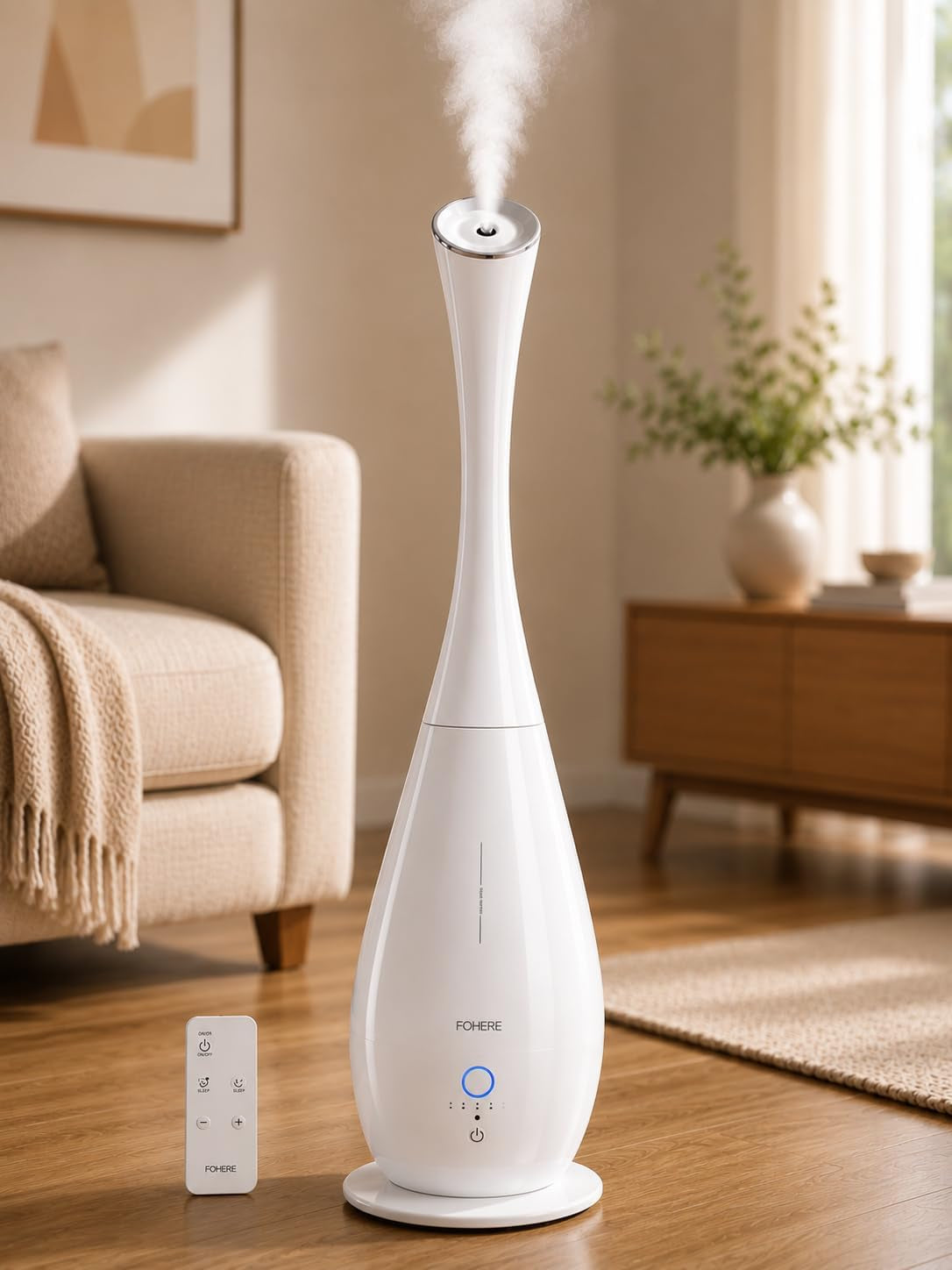 Large Capacity Humidifier, 5L Cool Mist with Whisper-Quiet Operation, 48-Hour Runtime, Humidity Sensor, Aroma Box, and 3 Adjustable Speed Settings for Indoor Plants, Infants, Homes, and Offices - White
