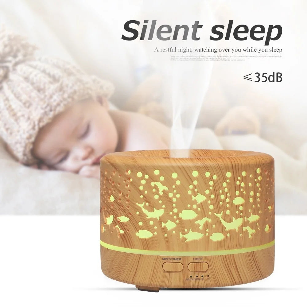 Wood Grain Ultrasonic Diffuser with 7-Color LED & Adjustable Mist