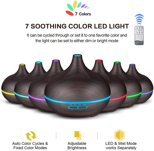 Diffusers for Essential Oils Large Room, 550Ml Essential Oil Diffusers with Remote Control, Ultrasonic Oil Diffuser with Timer, 7 Colors Light for Bedroom (Deep)